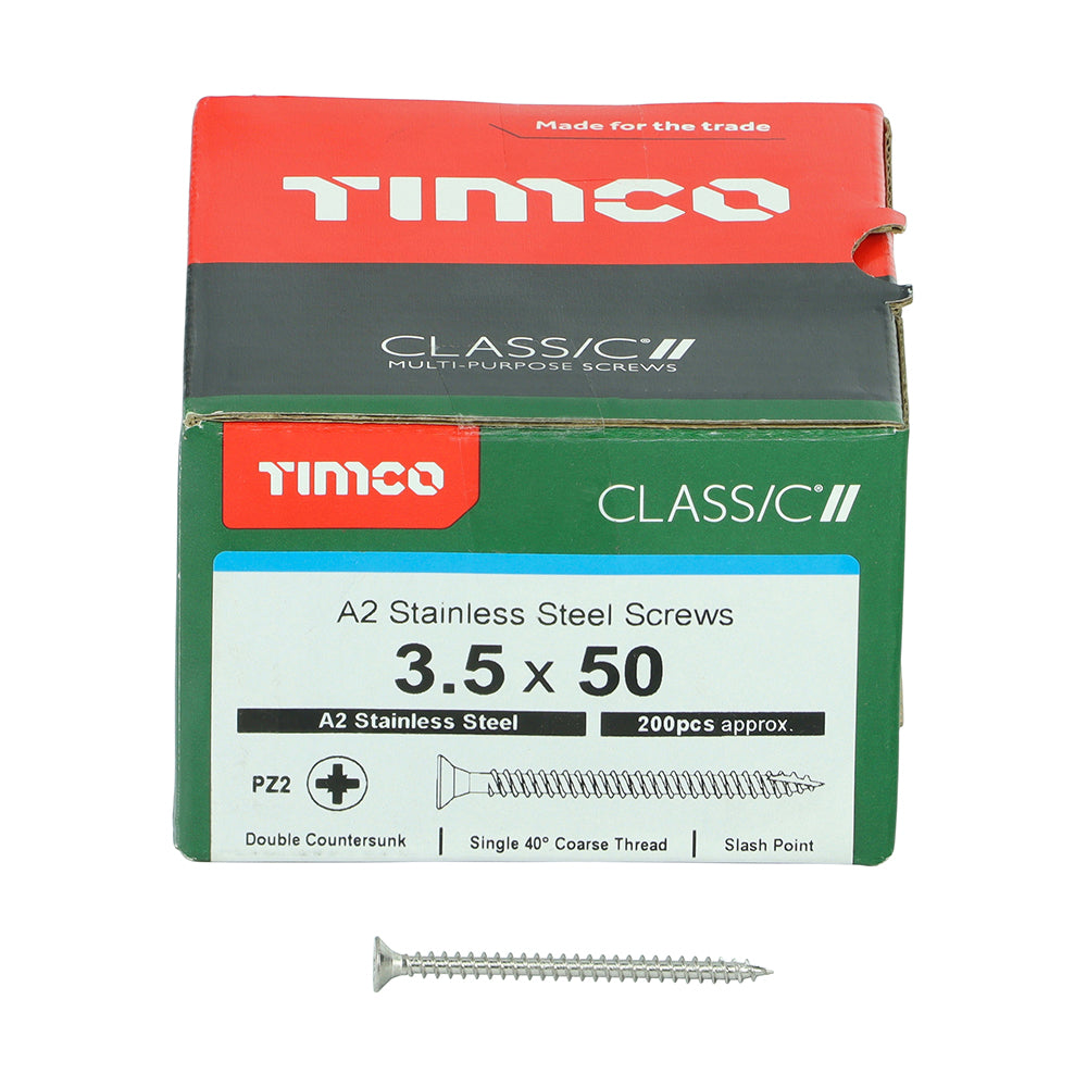 TIMCO Classic Multi-Purpose Screws (A2 Stainless Steel) Countersunk - Box of 200 (Loose)